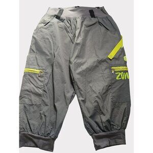 Zumba Wear Gray Cargo Jogger Pants XXL Neon Lime Green Accents Elastic Cuffs